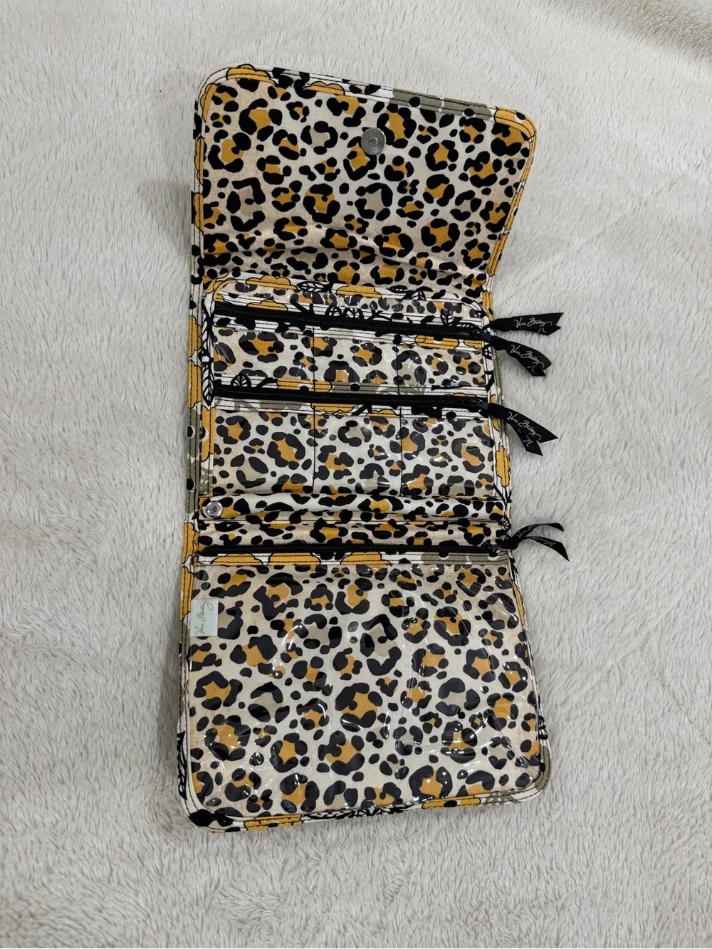 Vera Bradley Yellow Black and Cream Quilted Floral Fold-Over Cosmetic Wallet